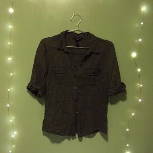 dark green linen ladies button down